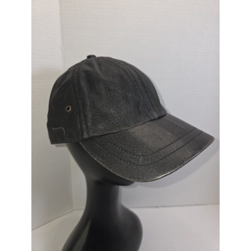Cobra Caps Stonewashed Genuine Leather Adjustable Baseball Cap - Black One Size